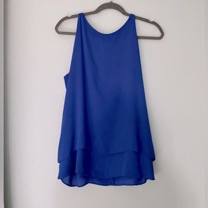 High-neck Blue Flowy Tank Top
